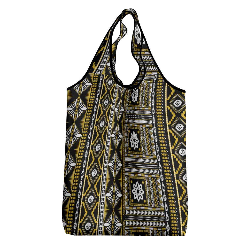 Fiji Masi Tapa Pattern Yellow Grocery Bag - Polynesian Pride