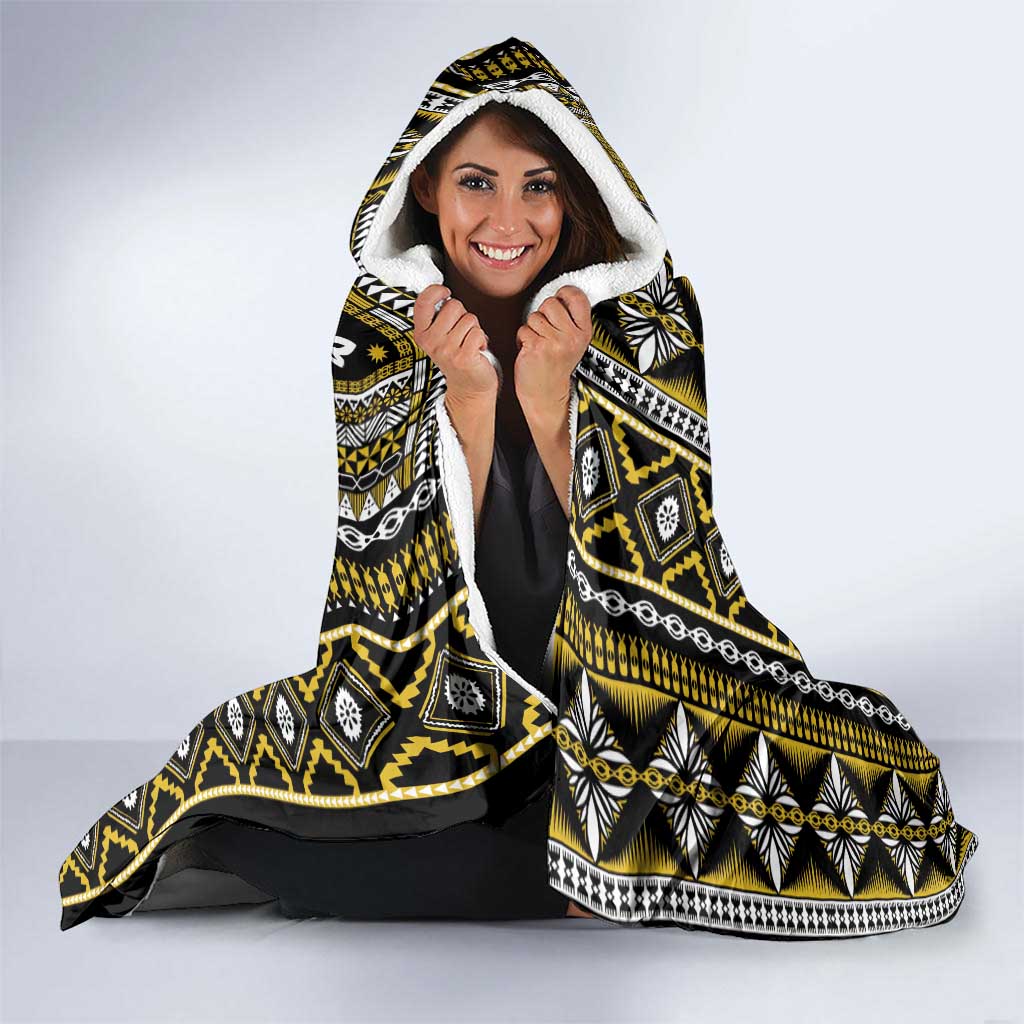 Fiji Masi Tapa Pattern Yellow Hooded Blanket - Polynesian Pride