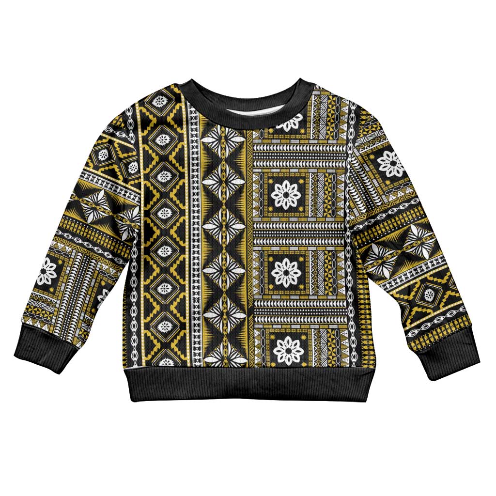 Fiji Masi Tapa Pattern Yellow Kid Ugly Christmas Sweater - Polynesian Pride