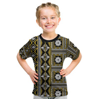 Fiji Masi Tapa Pattern Yellow Kid T Shirt - Polynesian Pride
