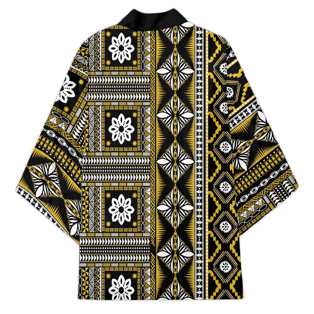 Fiji Masi Tapa Pattern Yellow Kimono - Polynesian Pride