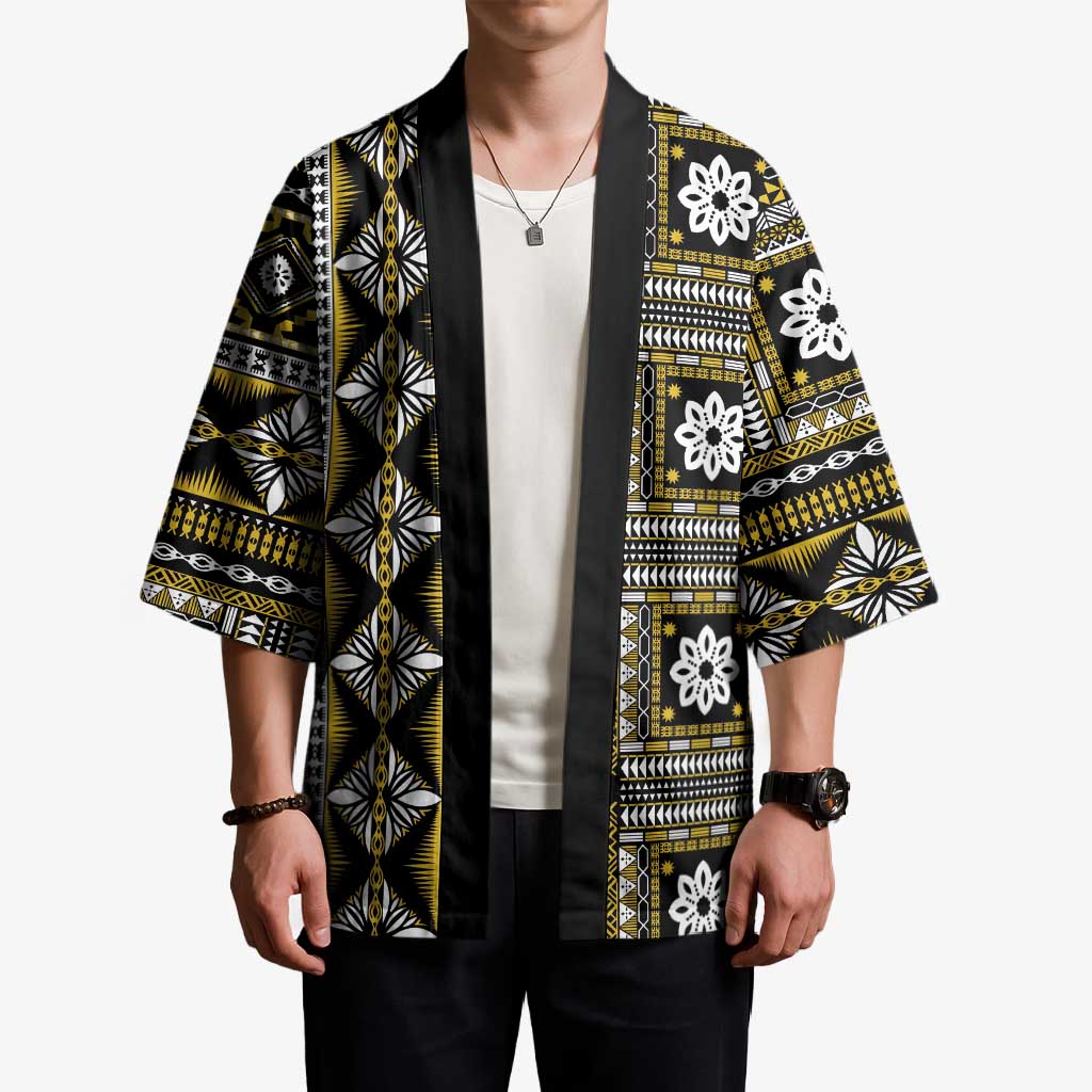 Fiji Masi Tapa Pattern Yellow Kimono - Polynesian Pride