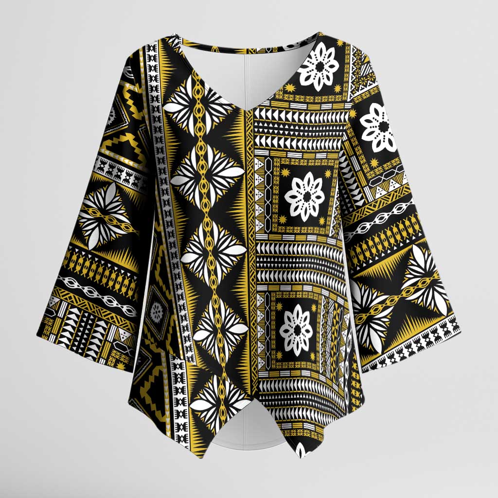 Fiji Masi Tapa Pattern Yellow Kimono Sleeve Blouse - Polynesian Pride