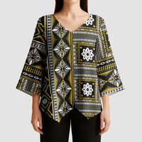 Fiji Masi Tapa Pattern Yellow Kimono Sleeve Blouse - Polynesian Pride