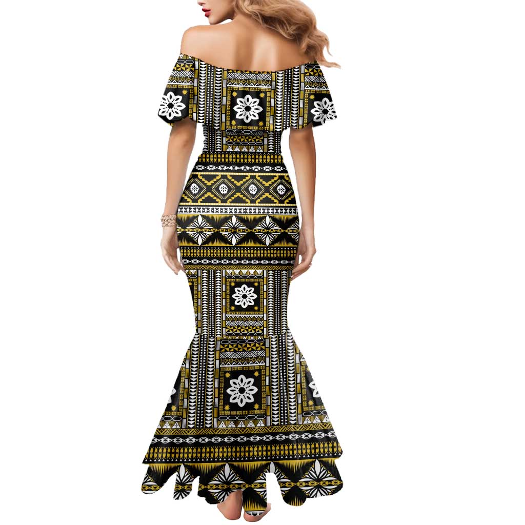 Fiji Masi Tapa Pattern Yellow Mermaid Dress - Polynesian Pride