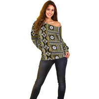 Fiji Masi Tapa Pattern Yellow Off Shoulder Sweater - Polynesian Pride
