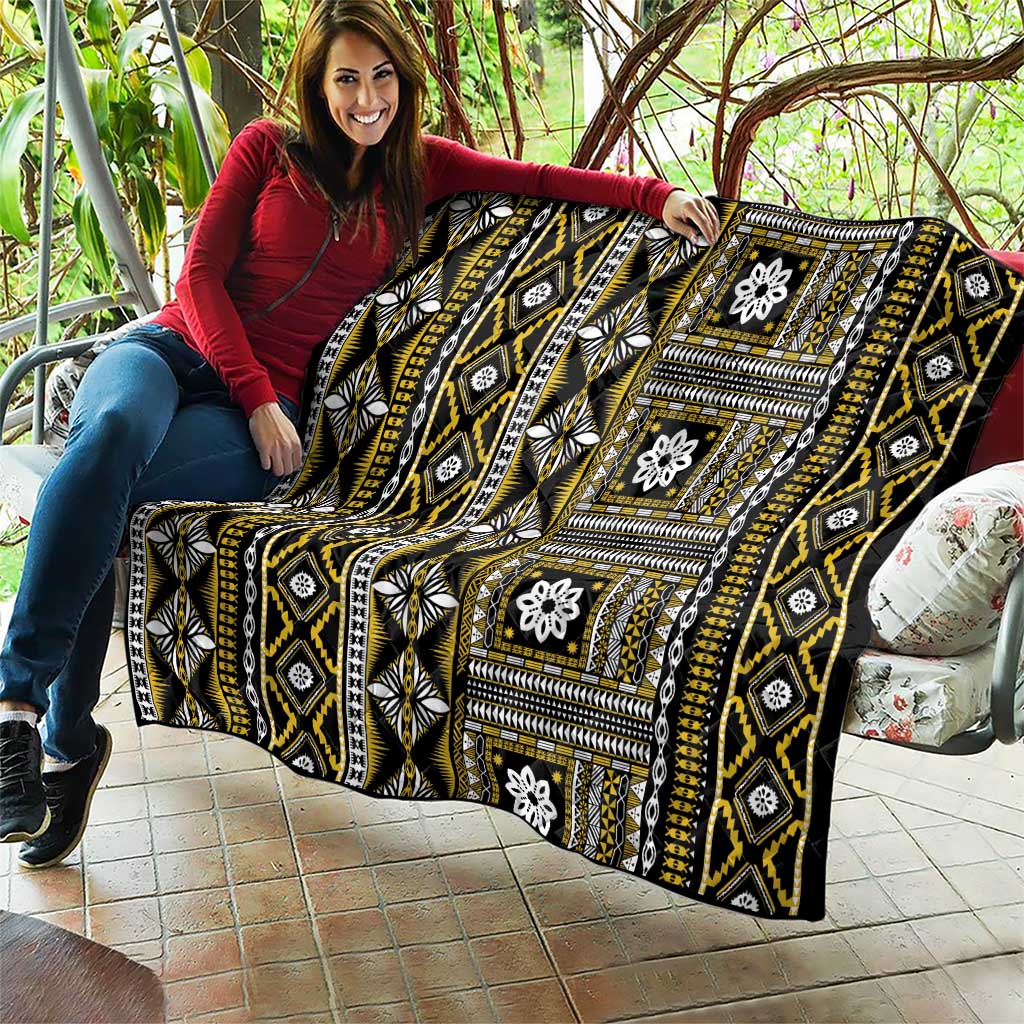 Fiji Masi Tapa Pattern Yellow Quilt - Polynesian Pride