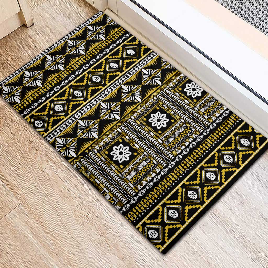 Fiji Masi Tapa Pattern Yellow Rubber Doormat - Polynesian Pride