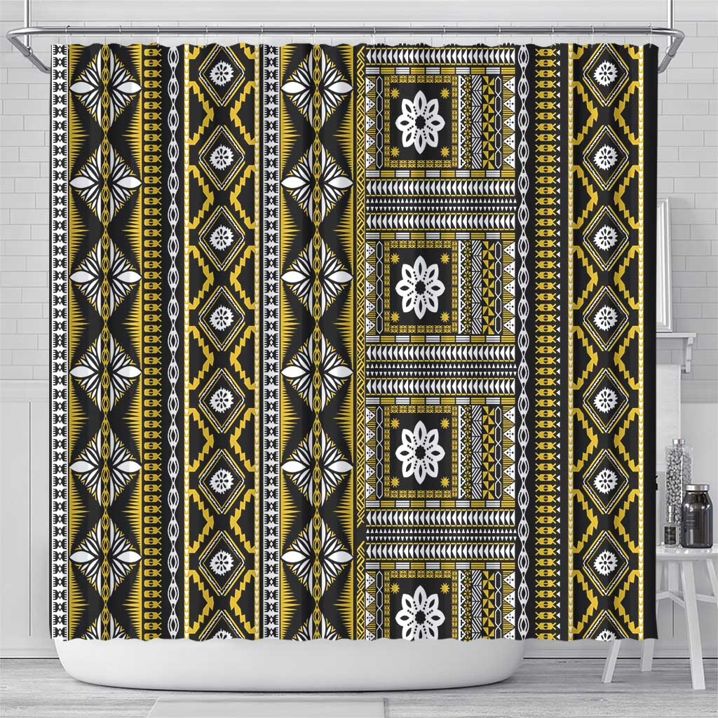 Fiji Masi Tapa Pattern Yellow Shower Curtain - Polynesian Pride