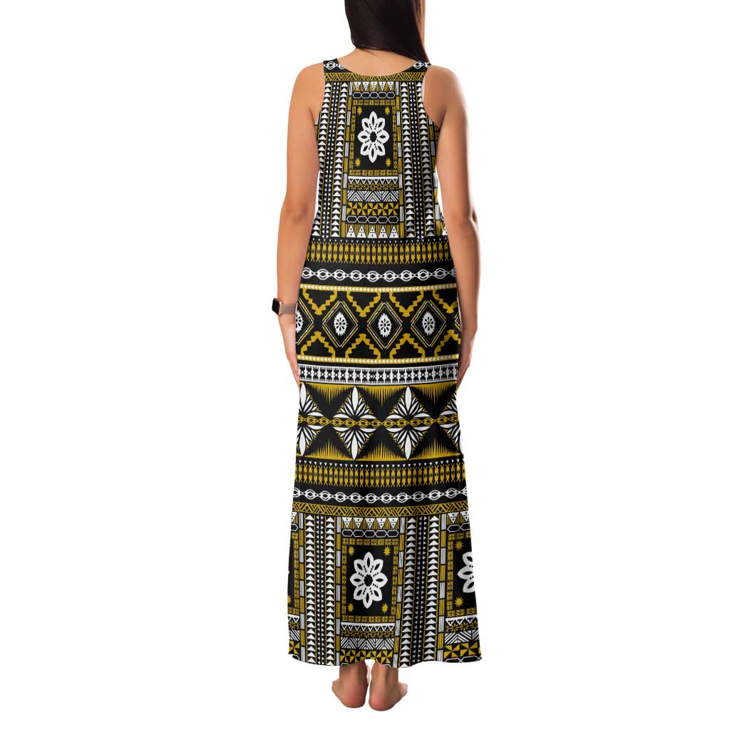 Fiji Masi Tapa Pattern Yellow Tank Maxi Dress - Polynesian Pride