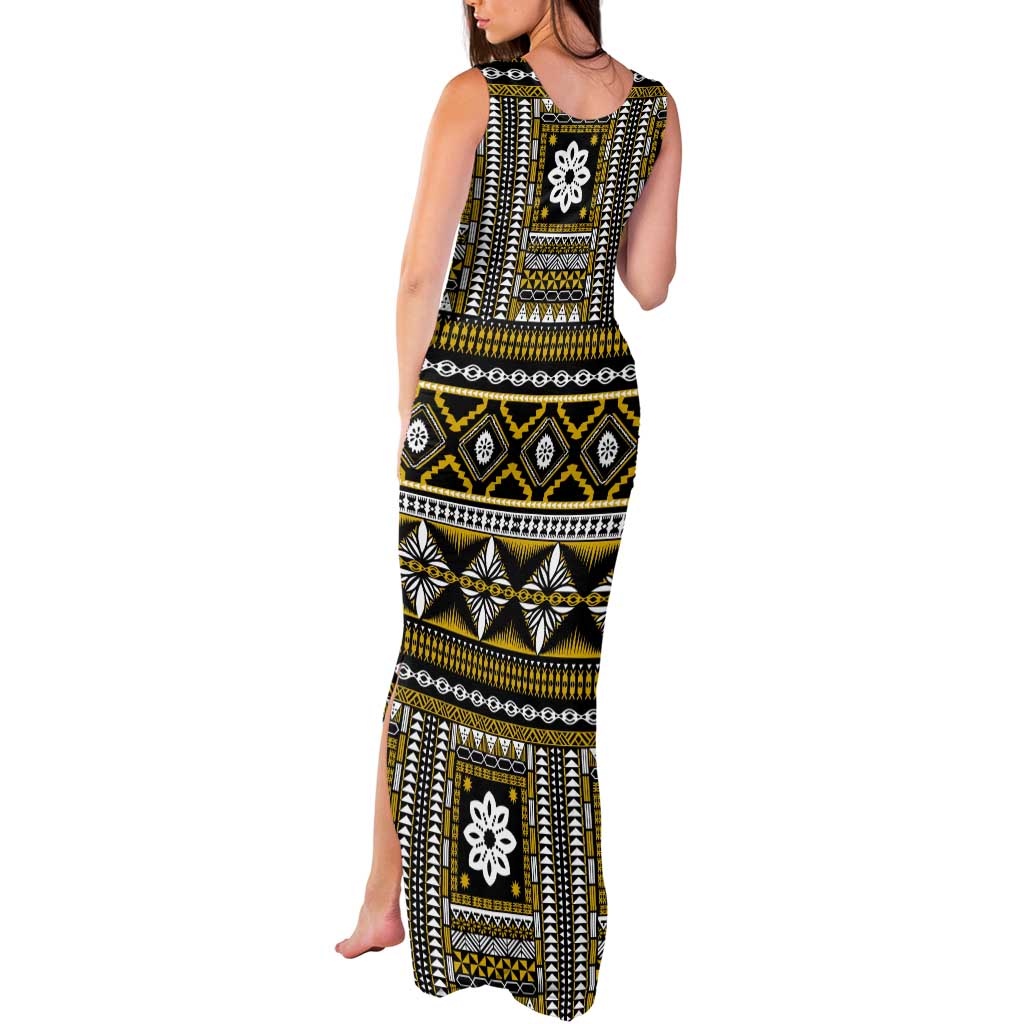 Fiji Masi Tapa Pattern Yellow Tank Maxi Dress - Polynesian Pride