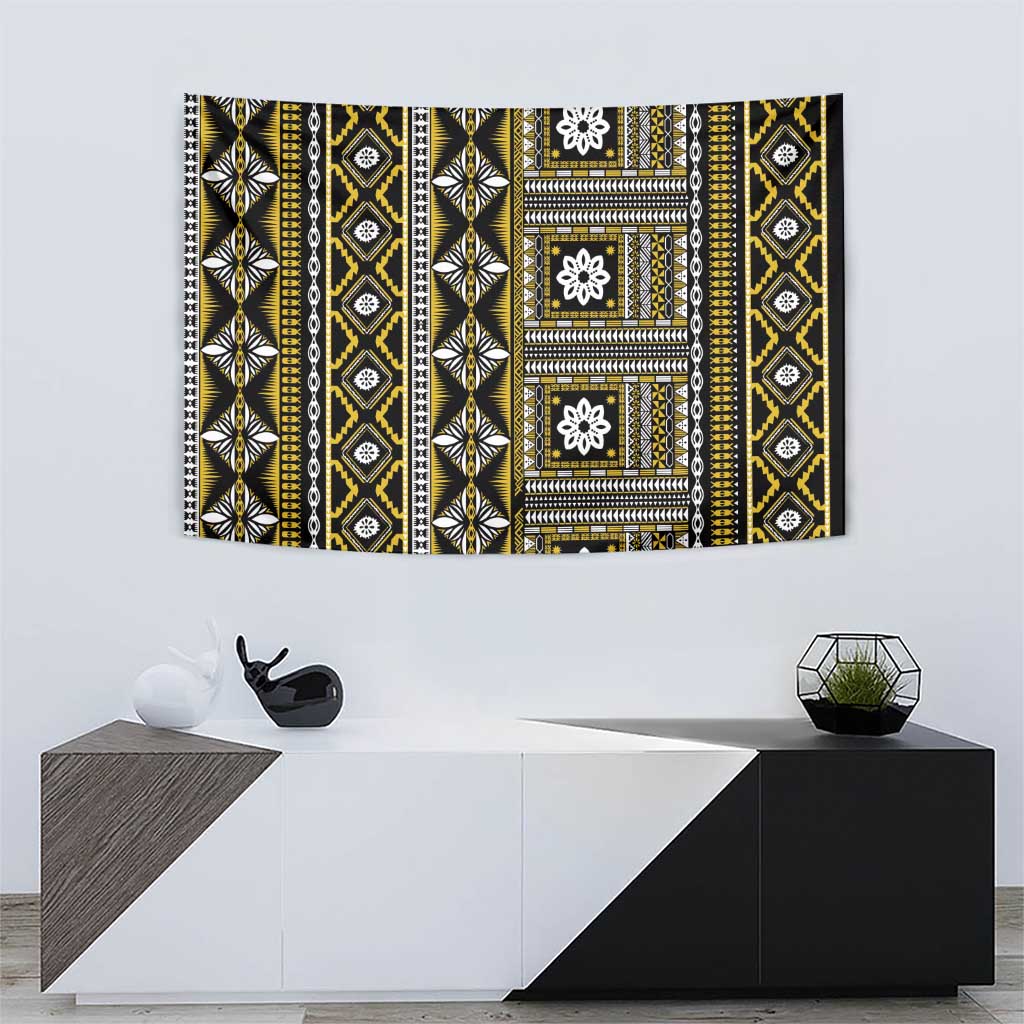 Fiji Masi Tapa Pattern Yellow Tapestry - Polynesian Pride