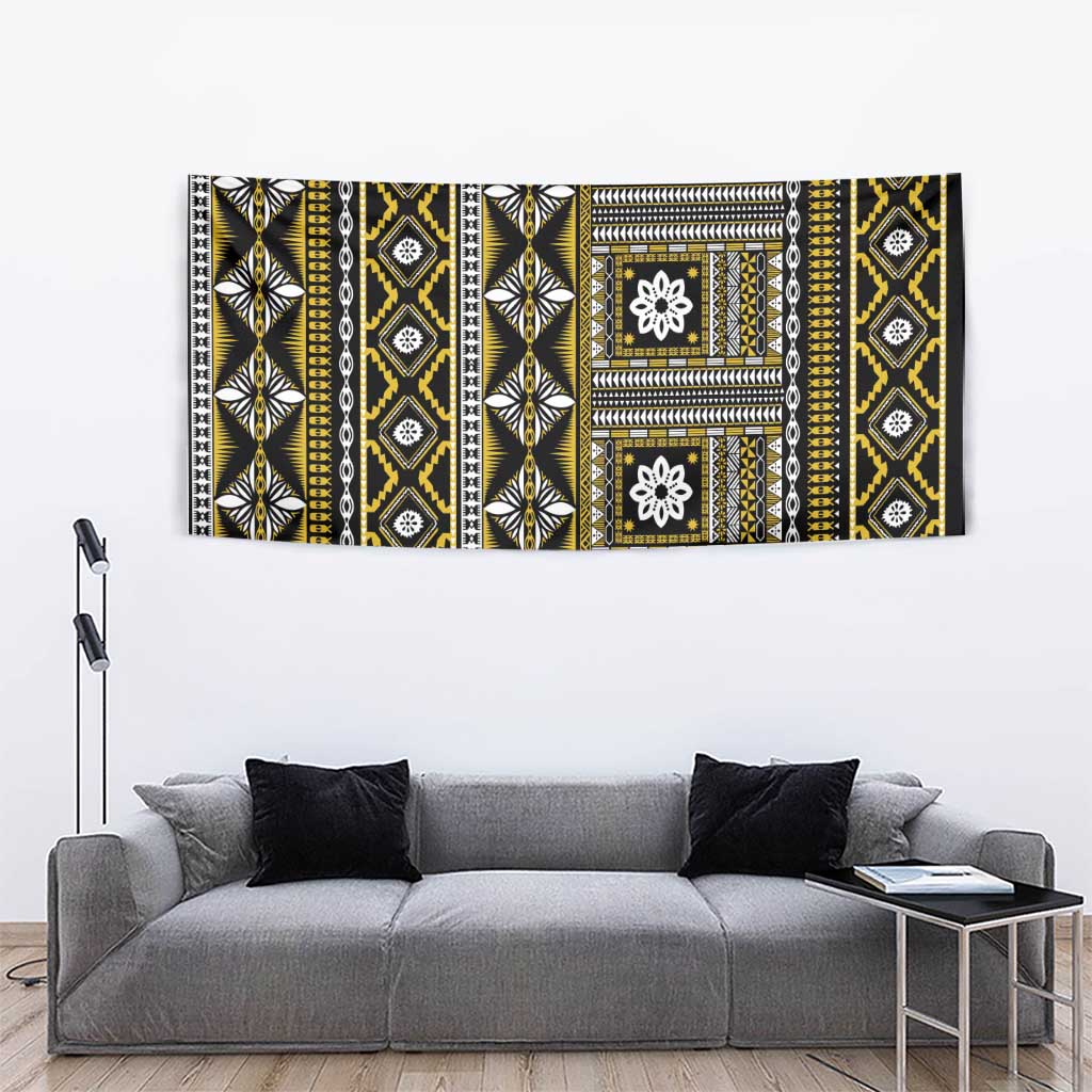 Fiji Masi Tapa Pattern Yellow Tapestry - Polynesian Pride