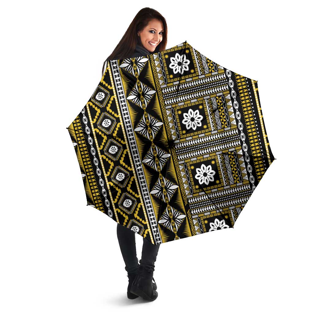 Fiji Masi Tapa Pattern Yellow Umbrella - Polynesian Pride