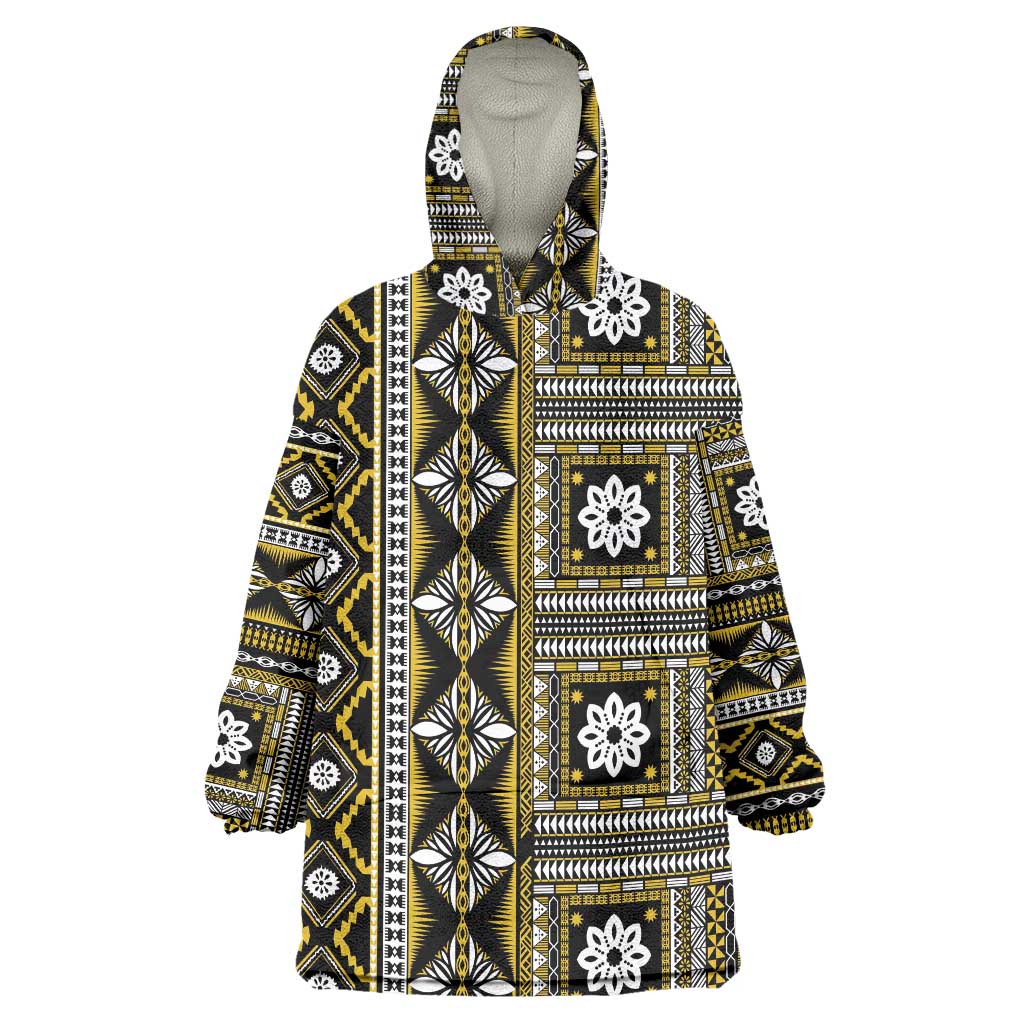 Fiji Masi Tapa Pattern Yellow Wearable Blanket Hoodie - Polynesian Pride