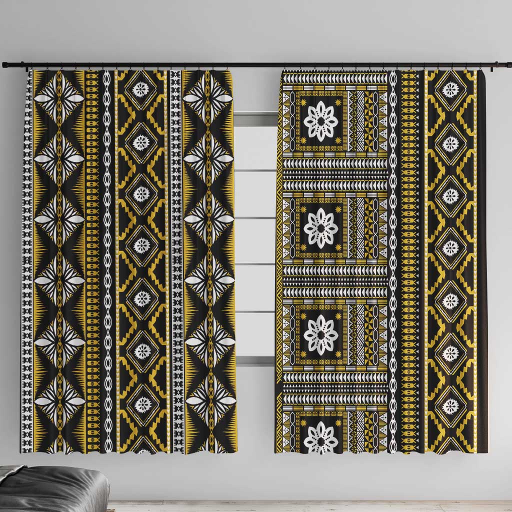 Fiji Masi Tapa Pattern Yellow Window Curtain - Polynesian Pride