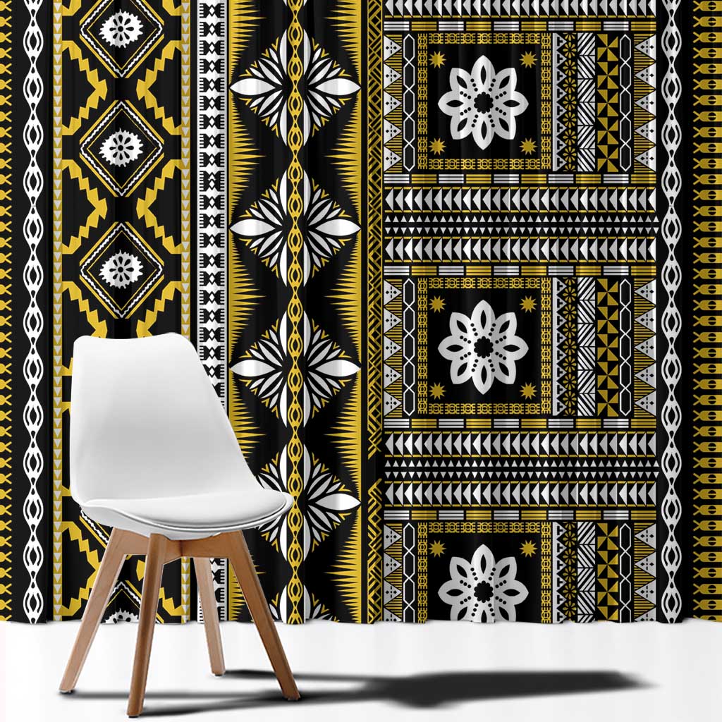 Fiji Masi Tapa Pattern Yellow Window Curtain - Polynesian Pride