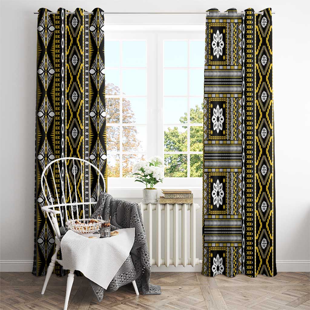 Fiji Masi Tapa Pattern Yellow Window Curtain - Polynesian Pride