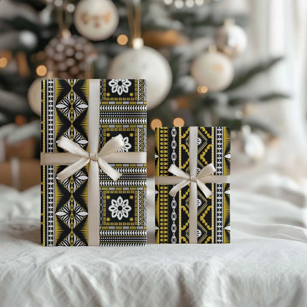 Fiji Masi Tapa Pattern Yellow Wrapping Paper - Polynesian Pride