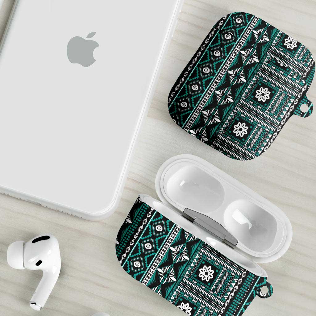 Fiji Masi Tapa Pattern Teal AirPods Case - Polynesian Pride