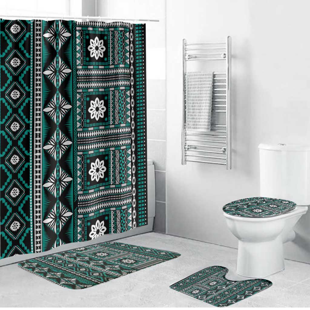 Fiji Masi Tapa Pattern Teal Bathroom Set - Polynesian Pride