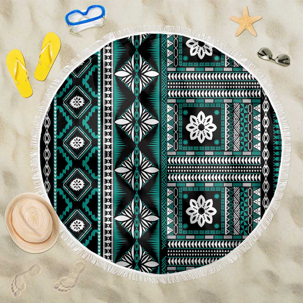 Fiji Masi Tapa Pattern Teal Beach Blanket - Polynesian Pride