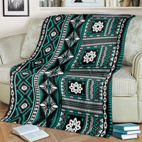 Fiji Masi Tapa Pattern Teal Blanket - Polynesian Pride