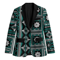 Fiji Masi Tapa Pattern Teal Blazer - Polynesian Pride