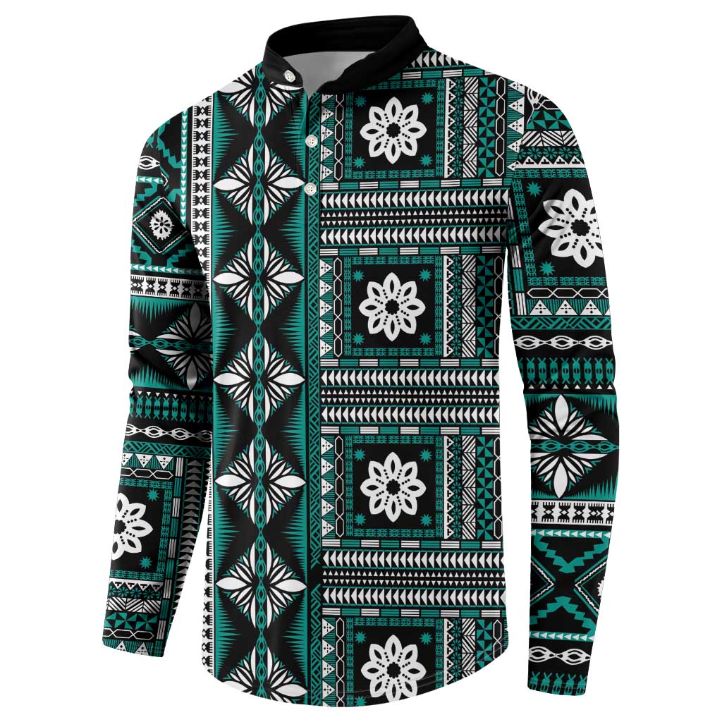 Fiji Masi Tapa Pattern Teal Button Sweatshirt - Polynesian Pride