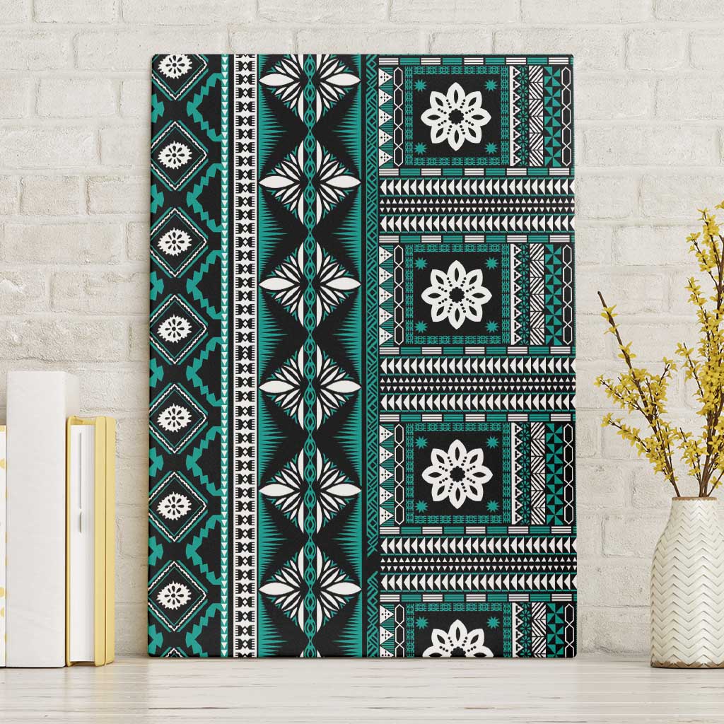 Fiji Masi Tapa Pattern Teal Canvas Wall Art - Polynesian Pride