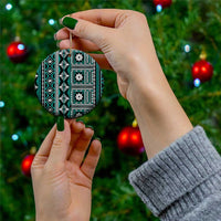 Fiji Masi Tapa Pattern Teal Ceramic Ornament LT01 - Polynesian Pride