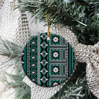 Fiji Masi Tapa Pattern Teal Ceramic Ornament LT01 - Polynesian Pride