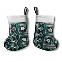 Fiji Masi Tapa Pattern Teal Christmas Stocking - Polynesian Pride