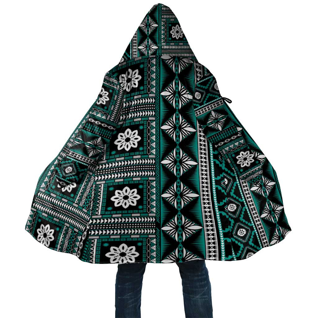 Fiji Masi Tapa Pattern Teal Cloak - Polynesian Pride