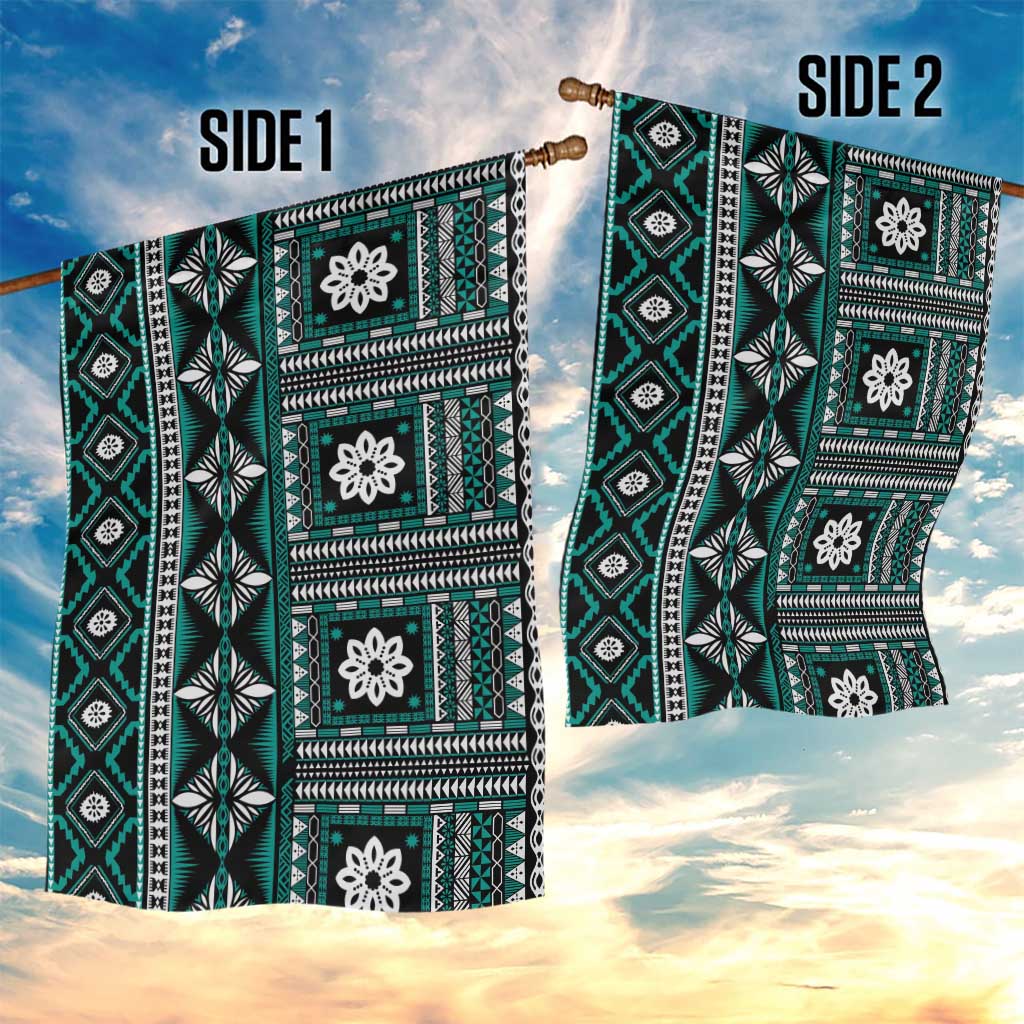 Fiji Masi Tapa Pattern Teal Garden Flag - Polynesian Pride