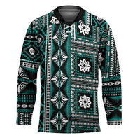 Fiji Masi Tapa Pattern Teal Hockey Jersey - Polynesian Pride