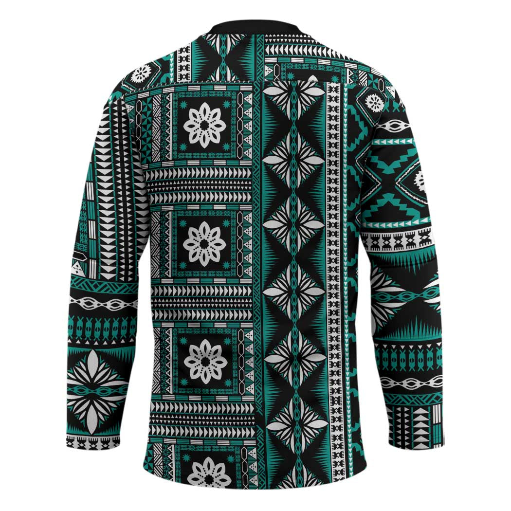 Fiji Masi Tapa Pattern Teal Hockey Jersey - Polynesian Pride