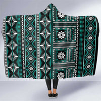 Fiji Masi Tapa Pattern Teal Hooded Blanket - Polynesian Pride