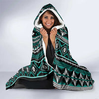 Fiji Masi Tapa Pattern Teal Hooded Blanket - Polynesian Pride