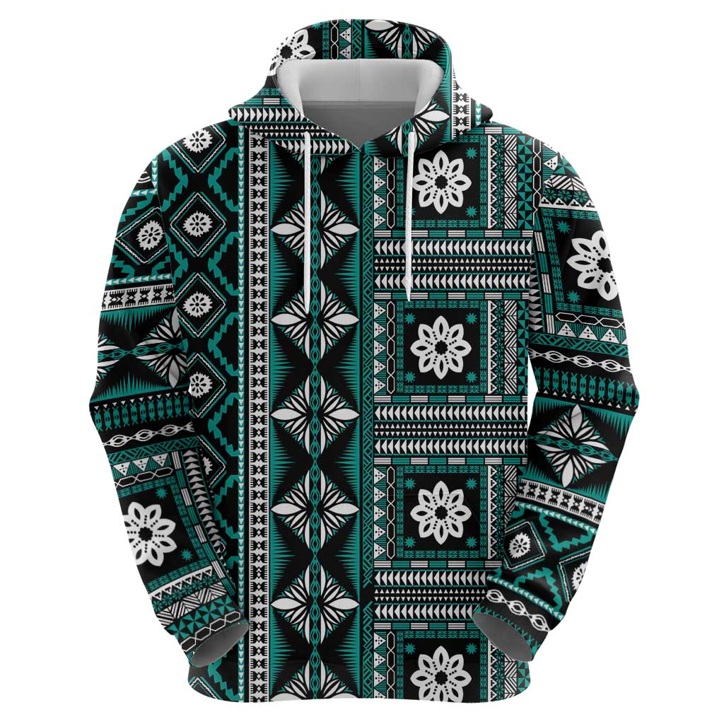 Fiji Masi Tapa Pattern Teal Hoodie - Polynesian Pride