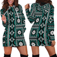 Fiji Masi Tapa Pattern Teal Hoodie Dress - Polynesian Pride