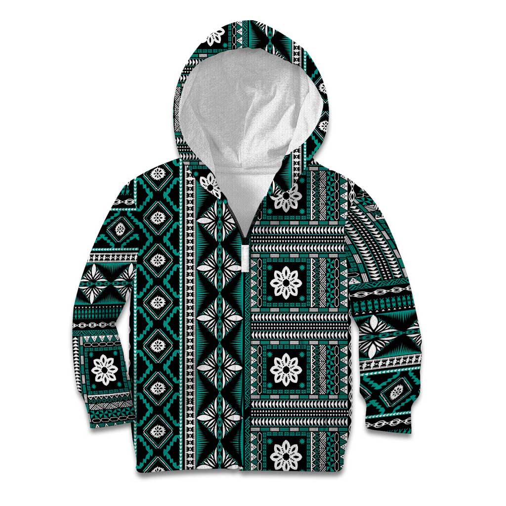 Fiji Masi Tapa Pattern Teal Kid Hoodie - Polynesian Pride