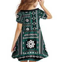 Fiji Masi Tapa Pattern Teal Kid Short Sleeve Dress - Polynesian Pride