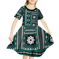 Fiji Masi Tapa Pattern Teal Kid Short Sleeve Dress - Polynesian Pride