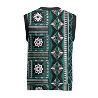 Fiji Masi Tapa Pattern Teal Christmas Knitted V-Neck Vest - Polynesian Pride