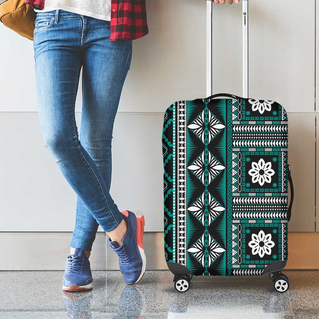 Fiji Masi Tapa Pattern Teal Luggage Cover - Polynesian Pride
