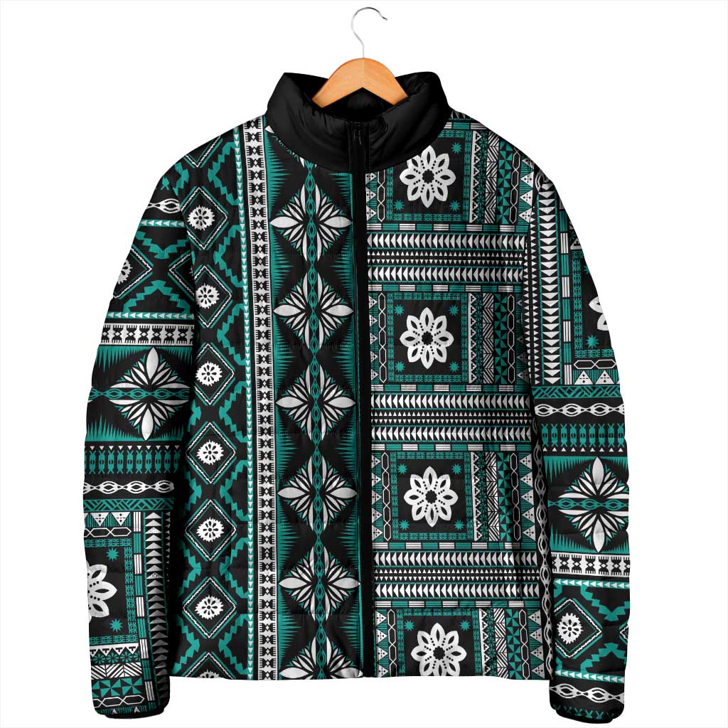 Fiji Masi Tapa Pattern Teal Padded Jacket - Polynesian Pride