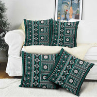Fiji Masi Tapa Pattern Teal Pillow Cover - Polynesian Pride