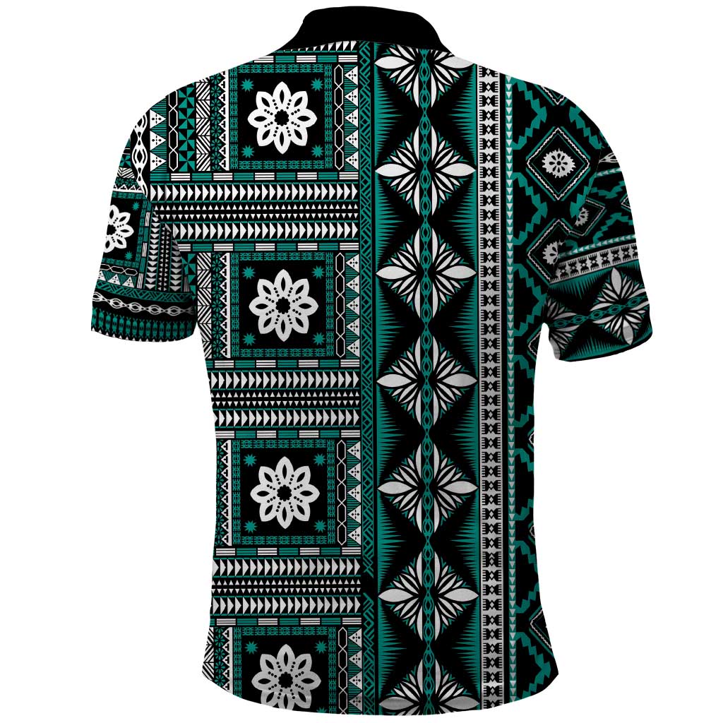 Fiji Masi Tapa Pattern Teal Polo Shirt - Polynesian Pride