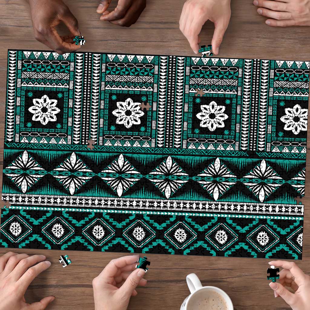 Fiji Masi Tapa Pattern Teal Puzzle - Polynesian Pride